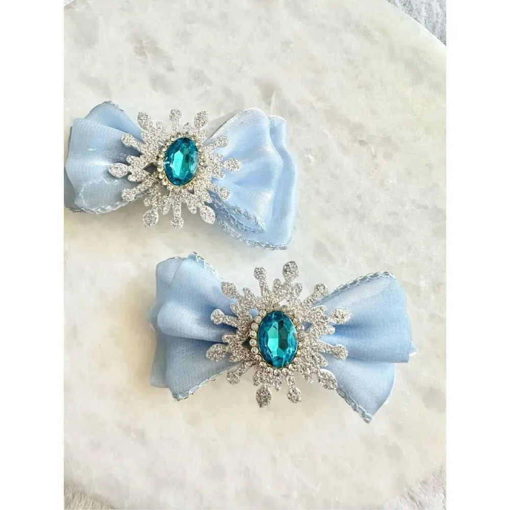 light blue rhinestone sparkly hair bow clips